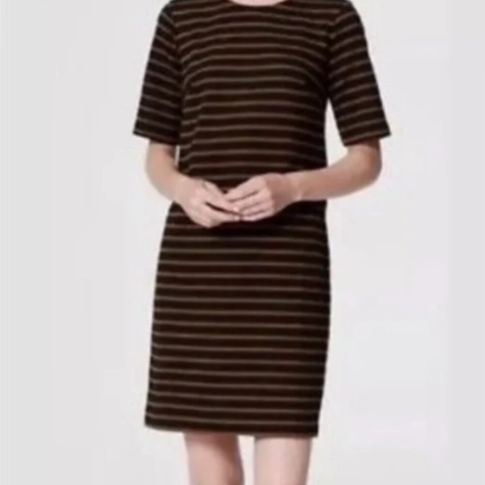 Loft M brown and black jacquard stripe shift dress MCM